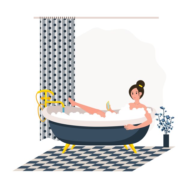 お風呂の女性のイラスト プレミアムベクター