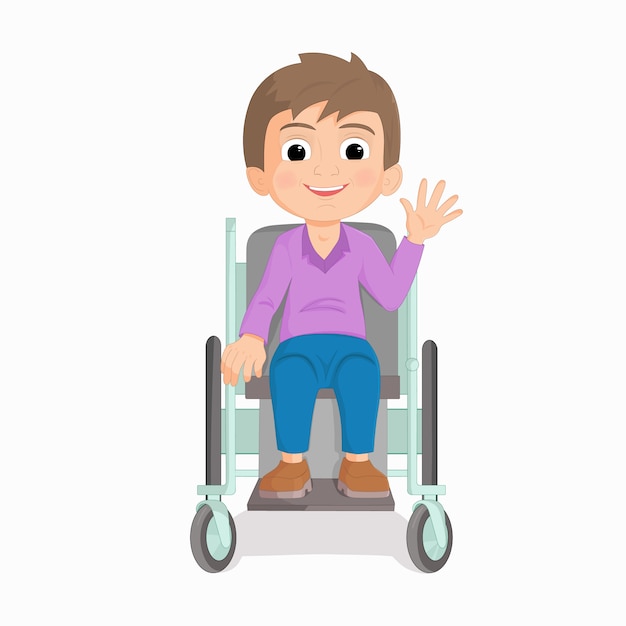 車椅子に乗っている若い男の子のイラスト プレミアムベクター