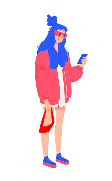 赤いジャケットの若い女の子のイラスト プレミアムベクター
