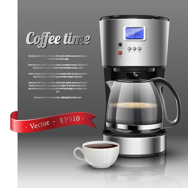 コーヒーカップとアメリカのドリップコーヒーマシンのイラスト プレミアムベクター