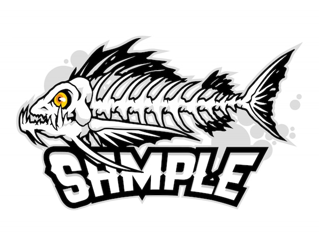 プレミアムベクター 怒っている魚の骨の漫画ベクトルのイラスト
