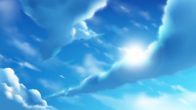 明るい青空にアニメの雲のイラスト プレミアムベクター