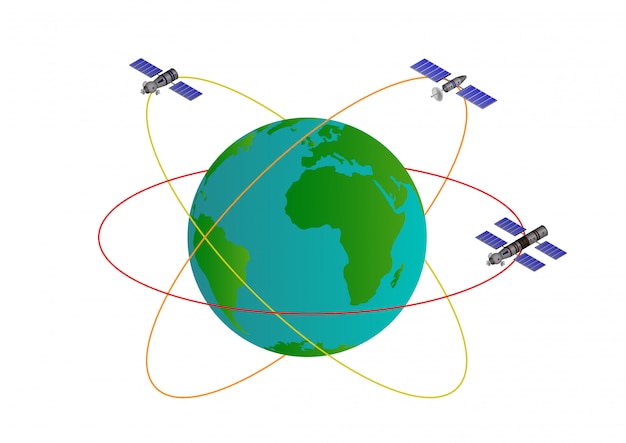 プレミアムベクター 地球を周回する人工衛星のイラスト