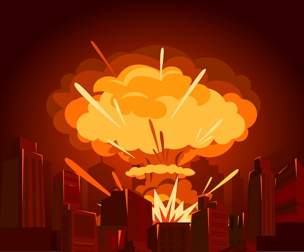 市の原爆のイラスト 戦争と世界の終焉e 原子力エネルギーの危険 プレミアムベクター