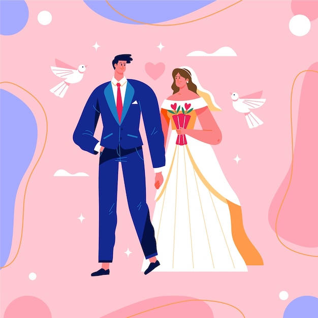 美しい結婚式のカップルのイラスト 無料のベクター