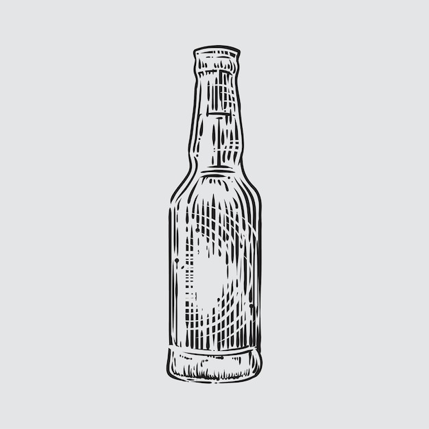 彫刻されたスタイルのビール瓶のイラスト プレミアムベクター
