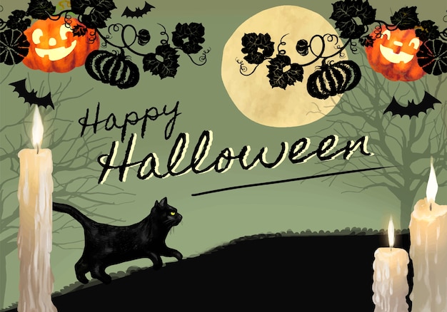 ハロウィンのテーマの背景のための黒い猫のイラスト 無料のベクター