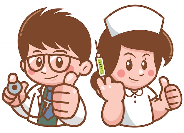 漫画の医者と看護師のイラスト プレミアムベクター