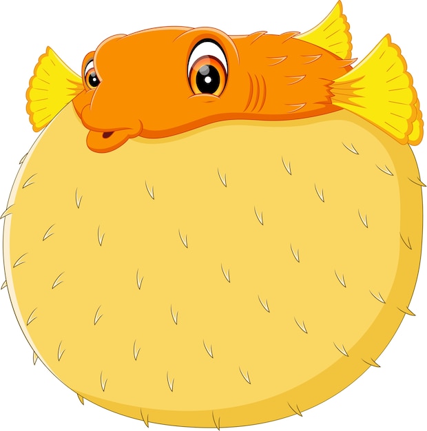 漫画の面白いフグの魚のイラスト プレミアムベクター