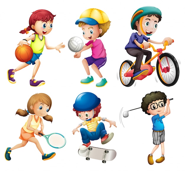 Cartoon Kids Playing Sports