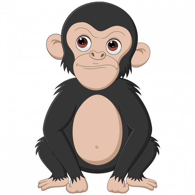 白い背景に困惑した表情でチンパンジーのイラスト プレミアムベクター