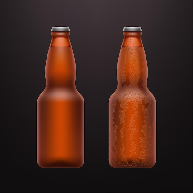 暗闇の中で現実的な冷たいビール瓶のカップルのイラスト プレミアムベクター
