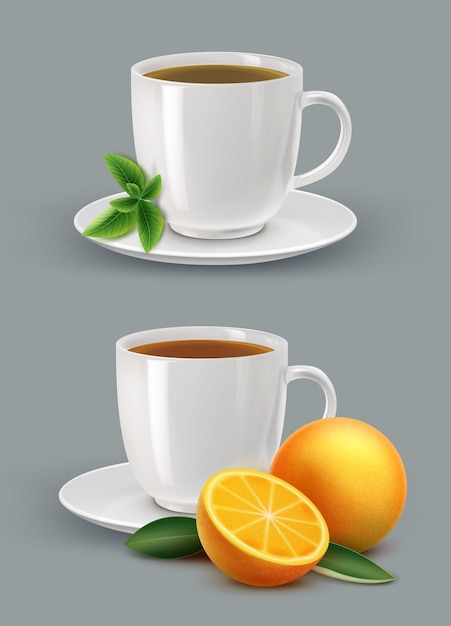 ミントと柑橘類とお茶のイラスト 無料のベクター