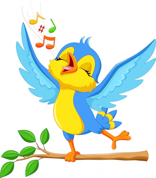 かわいい鳥の歌のイラスト プレミアムベクター