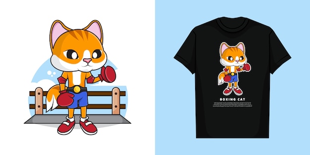 プレミアムベクター Tシャツデザインのかわいいボクシング猫のイラスト