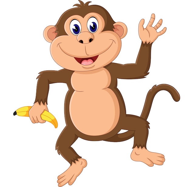 かわいい漫画の猿のイラスト プレミアムベクター