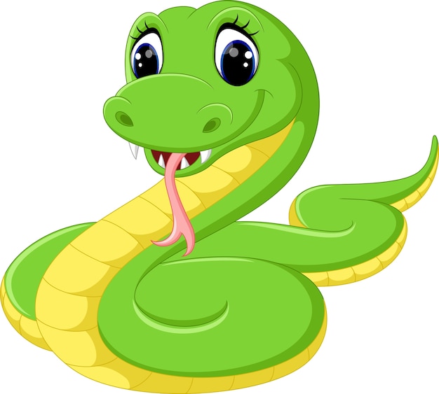 かわいい緑のヘビの漫画のイラスト プレミアムベクター