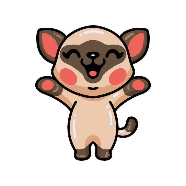 かわいい幸せな小さなシャム猫の漫画のイラスト プレミアムベクター