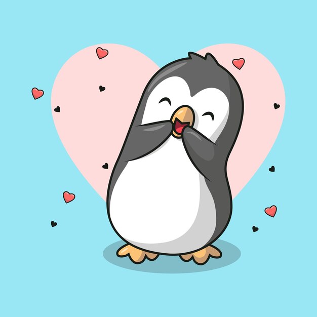 笑って愛に満ちたかわいいペンギンのイラスト プレミアムベクター
