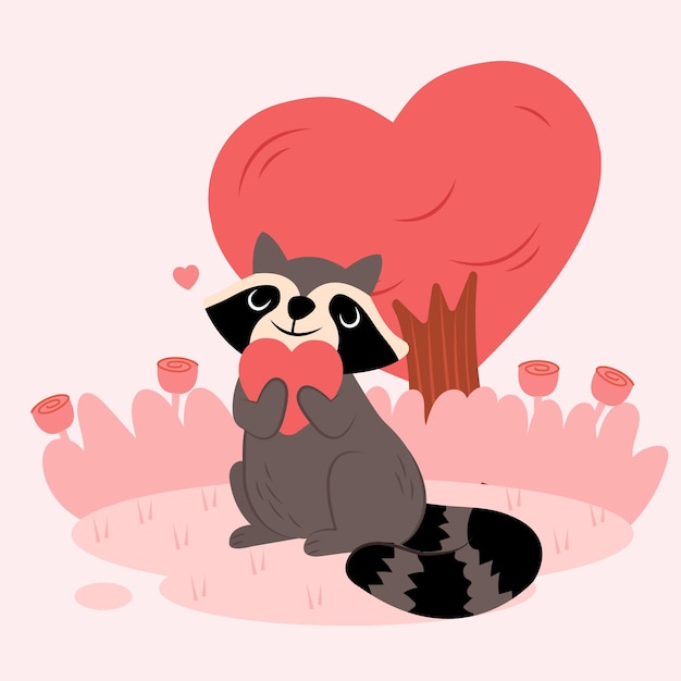 愛を込めて手を上げるかわいいアライグマのイラスト 無料のベクター