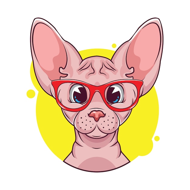 メガネでかわいいスフィンクス猫アバターのイラスト プレミアムベクター