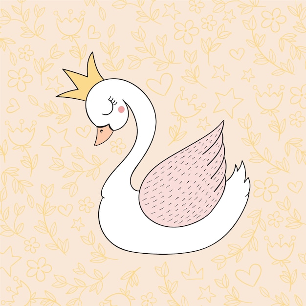 かわいい白鳥の王女のイラスト プレミアムベクター