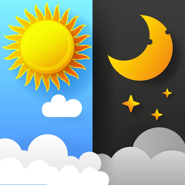 プレミアムベクター 昼と夜のイラスト 日夜の概念 太陽と月