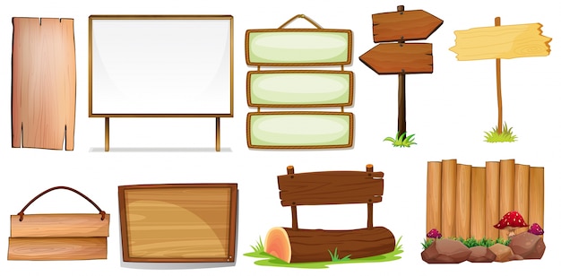 木製の看板の異なるデザインのイラスト 無料のベクター