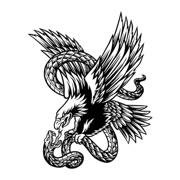 鷲と蛇の戦いのイラスト プレミアムベクター