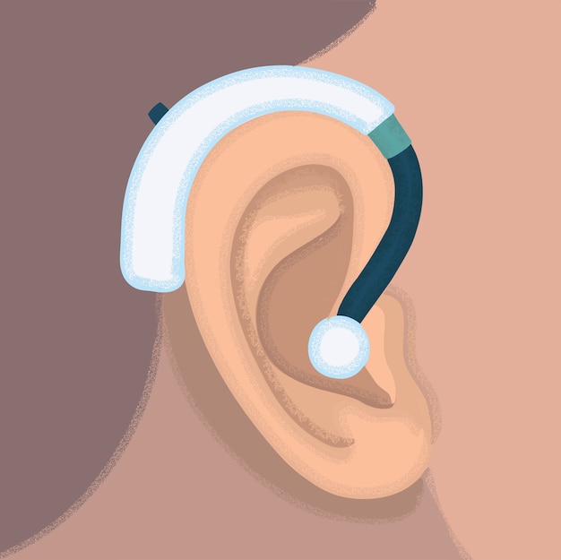 耳と補聴器のイラスト プレミアムベクター