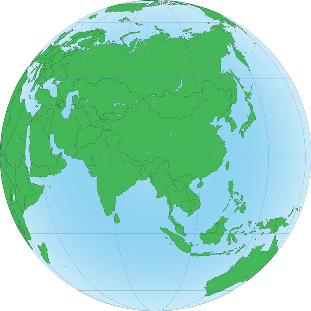 アジアを中心とした地球儀のイラスト プレミアムベクター