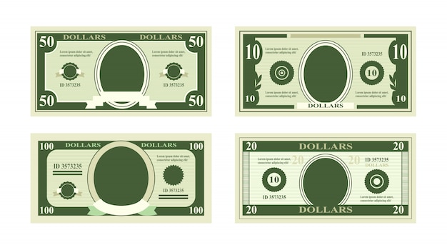 偽ドル紙幣のイラスト Eの白い背景の割引カードに適した100ドルを請求します プレミアムベクター