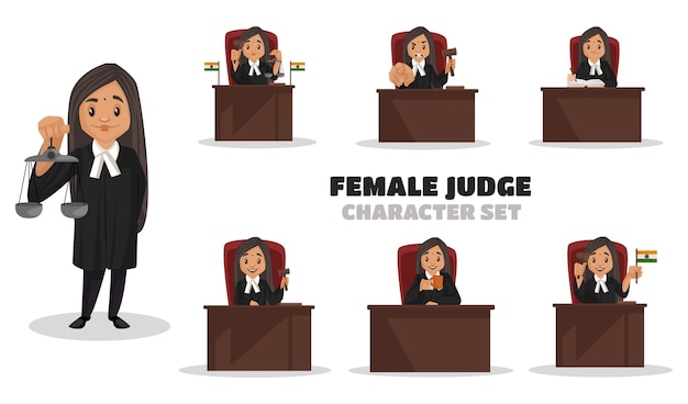 女性裁判官の文字セットのイラスト プレミアムベクター