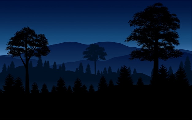 森と夜の山のイラスト プレミアムベクター