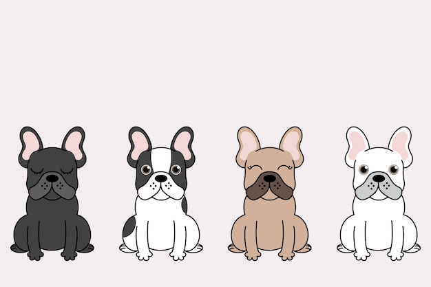 面白い漫画の犬セットのイラスト フレンチブルドッグコレクション プレミアムベクター