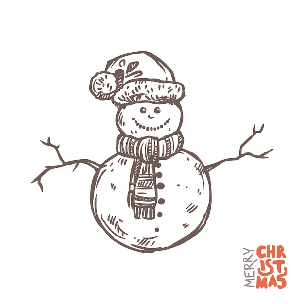 サンタの帽子とニットのスカーフと面白い雪だるまのイラスト プレミアムベクター サンタの帽子とニットのスカーフと面白い雪だるまのイラスト プレミアムベクター