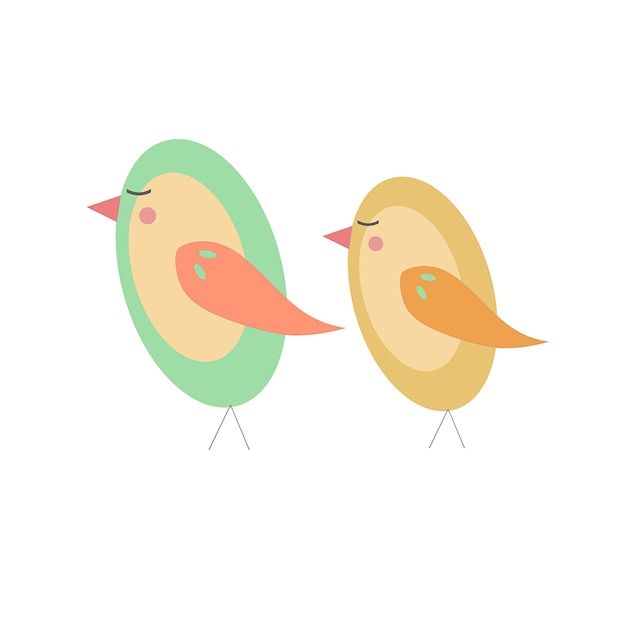 Illustration of green and yellow cute birds\
isolated on white.