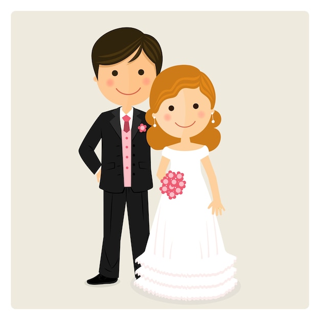 結婚式の日に結婚したばかりの幸せのイラスト プレミアムベクター