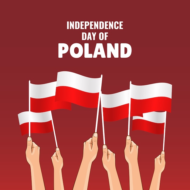 ポーランドの独立記念日のイラスト ポーランドの旗を持つ手 プレミアムベクター