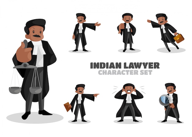 インドの弁護士の文字セットのイラスト プレミアムベクター