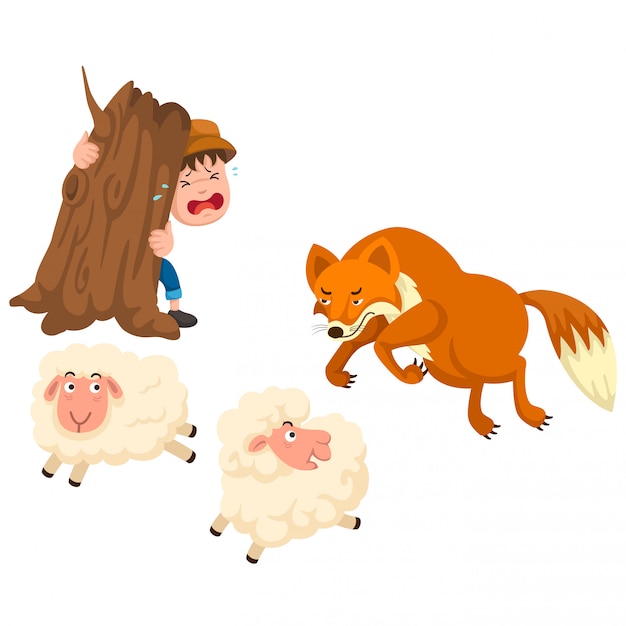 羊飼いの男の子の童話の孤立したイラスト プレミアムベクター