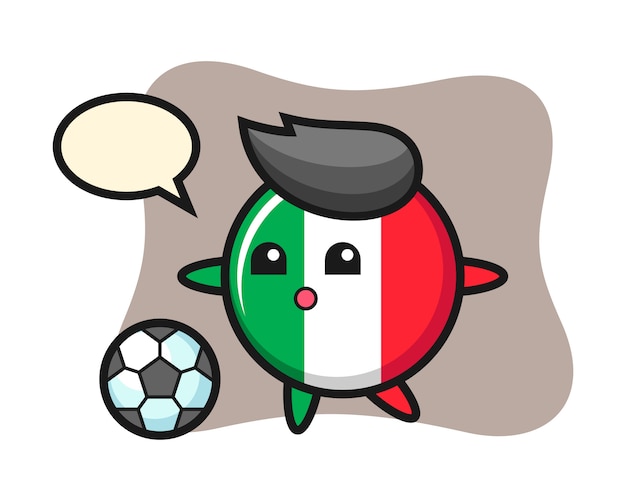 イタリアの旗バッジ漫画のイラストはサッカー かわいいスタイル ステッカー ロゴの要素を再生しています プレミアムベクター