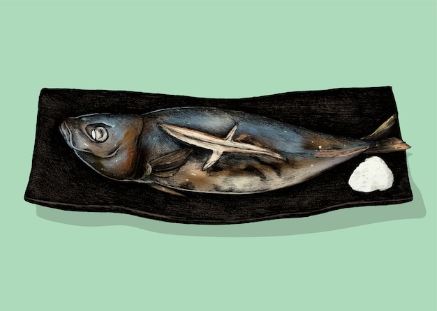 日本の魚料理のイラスト プレミアムベクター