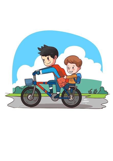 自転車に乗る子供たちのイラスト プレミアムベクター