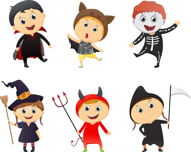 Illustration Of Kids Wearing Halloween Costumes Vector 