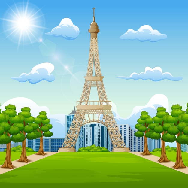 エッフェル塔と風景の背景のイラスト プレミアムベクター