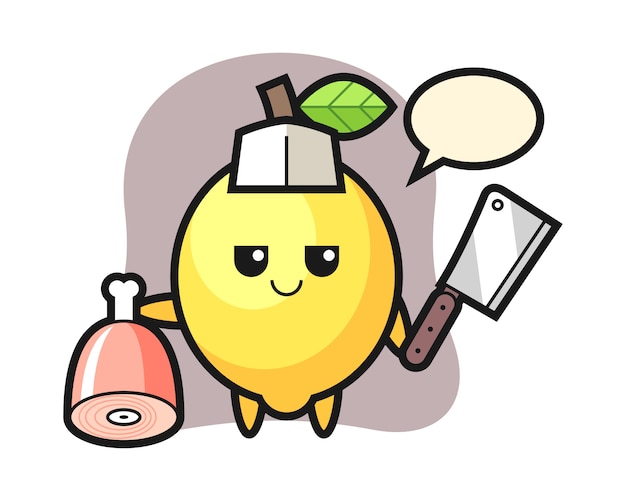 プレミアムベクター 肉屋としてのレモンキャラクターのイラスト