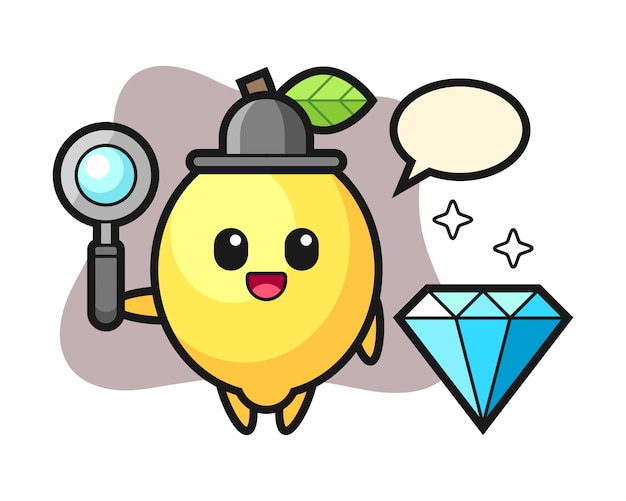 ダイヤモンドとレモンキャラクターのイラスト プレミアムベクター