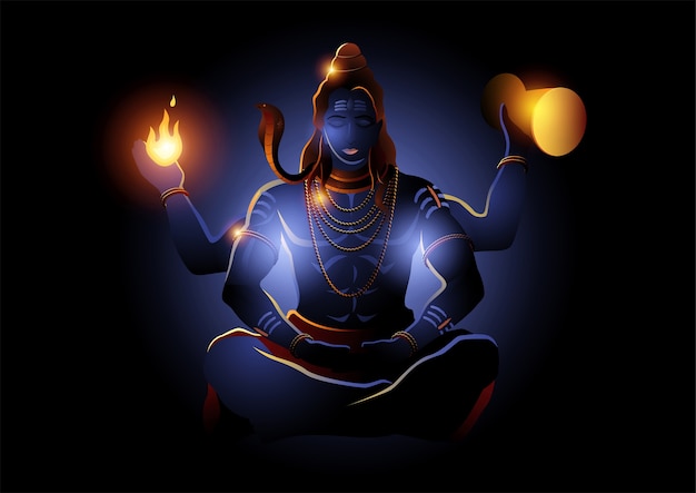 シヴァ神 インドのヒンドゥー教の神のイラスト プレミアムベクター