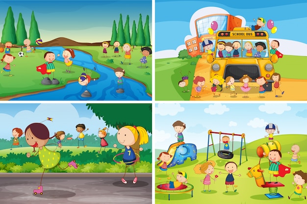 Illustration of many children playing in the
park
